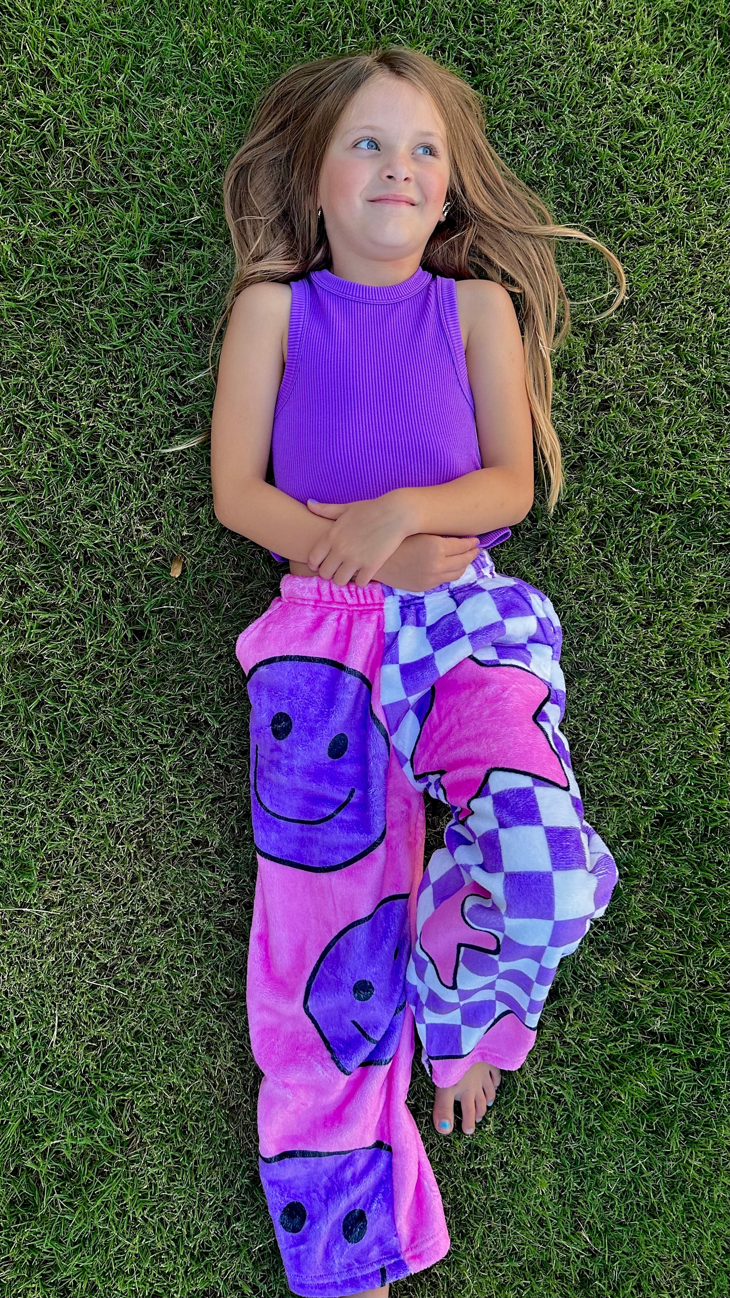 Smiley/Checkered Color Block Plush pants