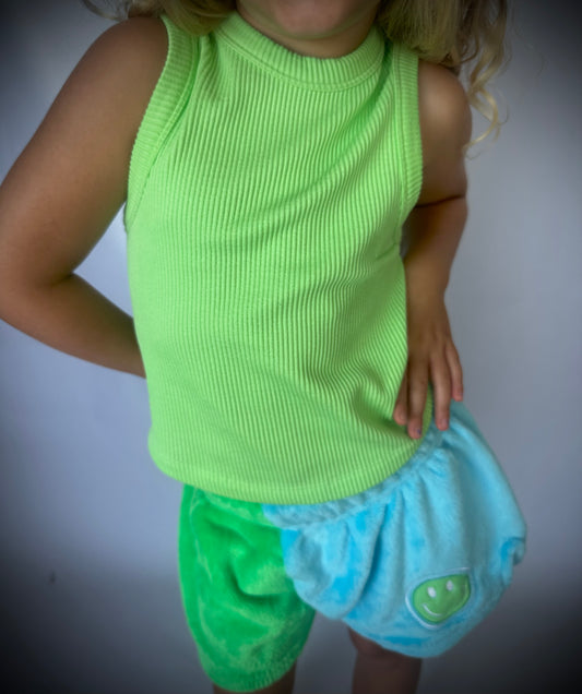 Smiley Color Block Plush Shorts
